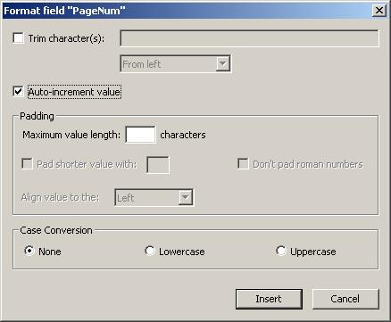 Figure 86 Format Field dialog box 3. In the Format Field dialog box (shown above), enable the Auto-increment value option.