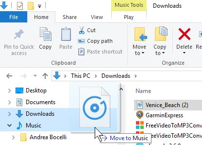 Here is a sample of start dragging to the Music Folder and you see Move to Music.
