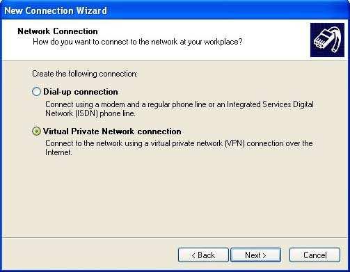7. Select Virtual Private Network connection, then click Next (Figure 7). Figure 7: Select VPN connection 8.