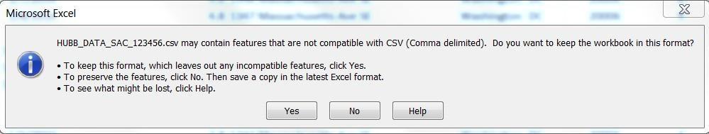 Use the Correct File Format You must upload your location data to the HUBB as a plain-text, comma-separated (CSV) file. To convert a Microsoft Excel (.