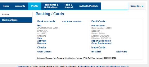Banking/Cards The Banking/Cards page enables you to view debit card information, report lost and