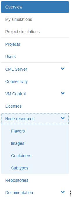 Node Resources Node Resources Within the interface, under Node Resources, you can manage virtual machine run-time parameters and virtual machine images.