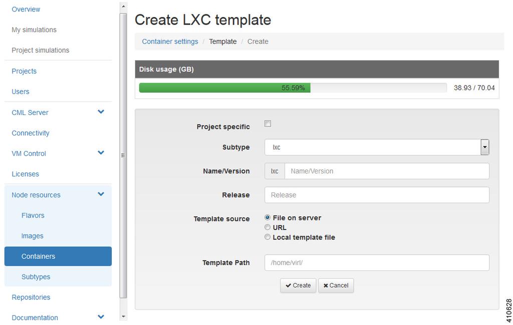 Containers Create an LXC Template To create a new LXC template, complete the following steps: Step 1 Step 2 Click Node Resources > Containers in the interface.