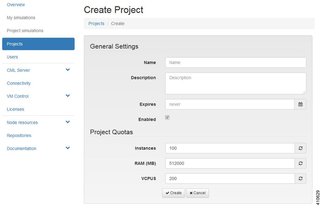 Create a Project The Create Project page appears. Figure 3: Create a New Project Step 3 Step 4 Under General Settings, add a name and a description for the project.
