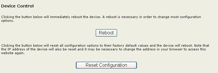 Figure 10 Device Control Click the Reboot button, you can reboot the device.