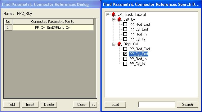5. Click the button. The Find Parametric Connector References Dialog box appears. 6. Click >> in the lower right corner. The Search dialog box appears. 7.
