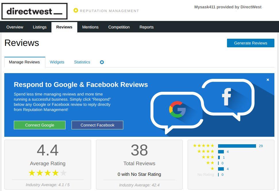 Responding to Reviews By connecting your Google My Business and Facebook pages you can respond to reviews on those sites directly from