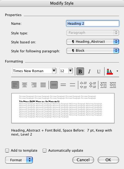 Style Templates in MS Word Every document is based on a template ( Normal by default) apparently in the ~ / Documents / Microsoft User Data / folder.
