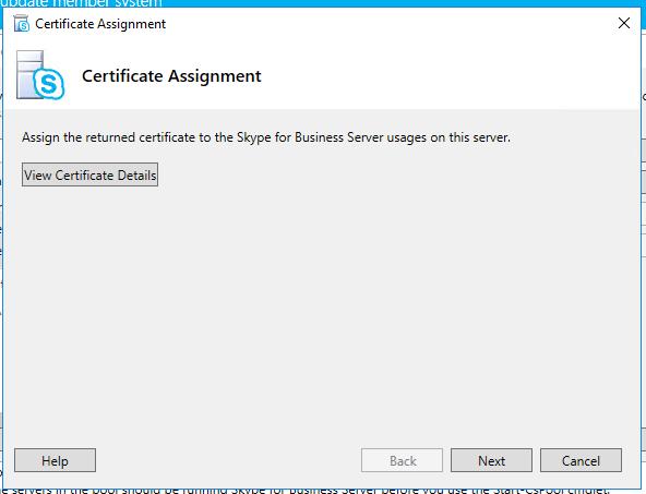 Click on check box before Assign this certificate to Skype for Business Server Certificate usages click on