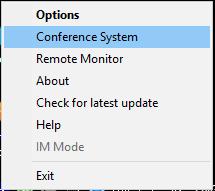 4.4 Make a Skype Conference 4.4.1 Setup conference room User can click SkypeConf system tray icon with mouse right button at the right bottom corner