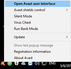 and choose Open Avast user interface.