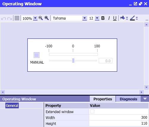 Viualization of component type Figure 8 14: Editor for the operating window You can ue all the control for the SIMIT baic library in an operating window.