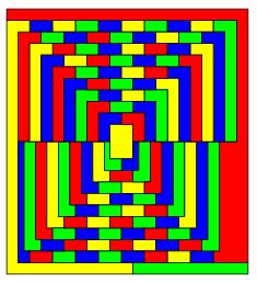 No more bad-edge. A perfect coloring obtained. (7(f)) Step 1: Done already. Step 2: Select the two vertices at the center of the graph as the reference path. Color this path by and.