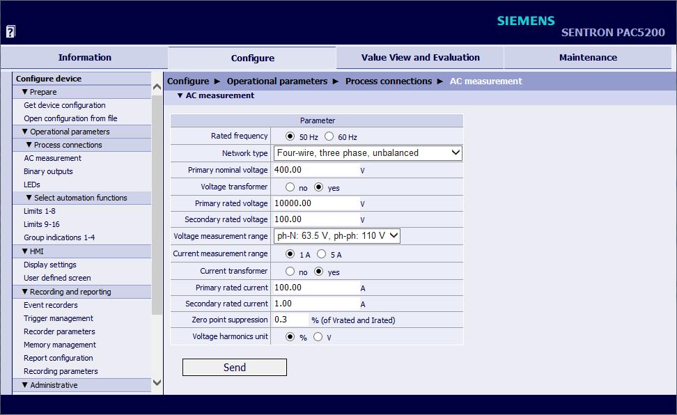 7 Operation at Use of a PC 7.6 Example of a Parameterization and Measured Value Evaluation for SENTRON PAC5200 7.6.3 Parameterization as Defined by the Task Requirements SENTRON PAC5200 is electrically connected to the system and commissioned as described in Commissioning.