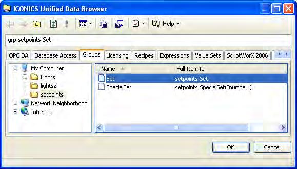 Figure 13: Selecting Group Process point in ICONICS Unified Data Browser (UDB) 4.