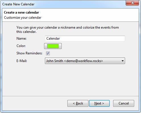 Enter the name of your calendar, select a color for it,