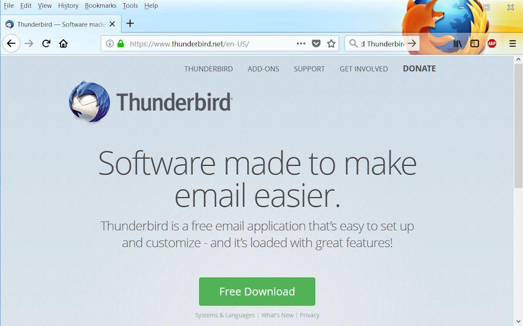 Your display should look similar to that shown in Figure 1. From the Thunderbird web page, select the Free Download button.