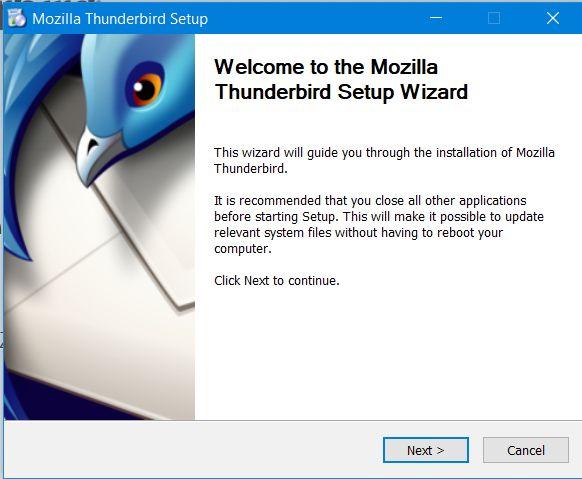 Follow the prompts to start the Thunderbird Setup Wizard.