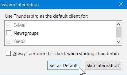 starting Thunderbird option. Select the Set as Default button.