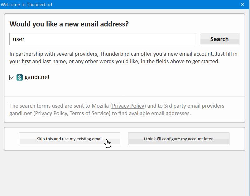 Thunderbird provides an option to use gandi.net as your email box provider.