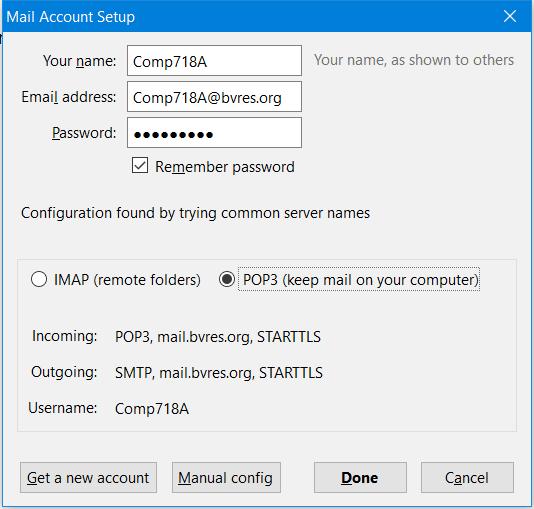In the Mail Account Setup dialog box, select the POP3 option. The POP3 option will download email messages to your local computer Thunderbird account.