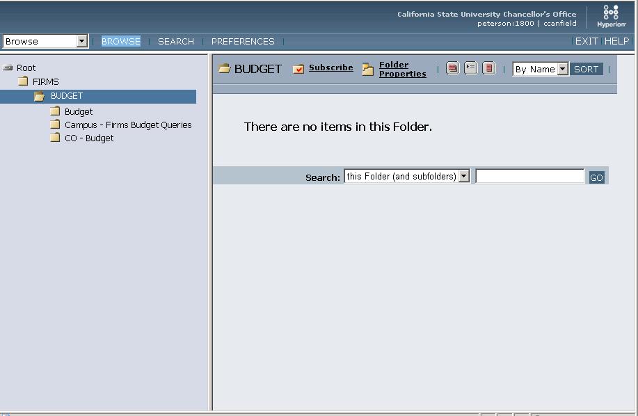 Step 3 To generate reports from the FIRMS data, click on the following folders: BUDGET > Campus Firms Budget Queries.