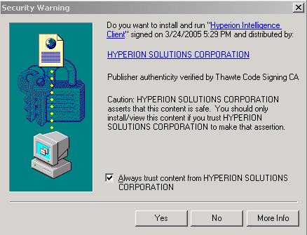 Initial Process (continued) The Security Warning dialog box will
