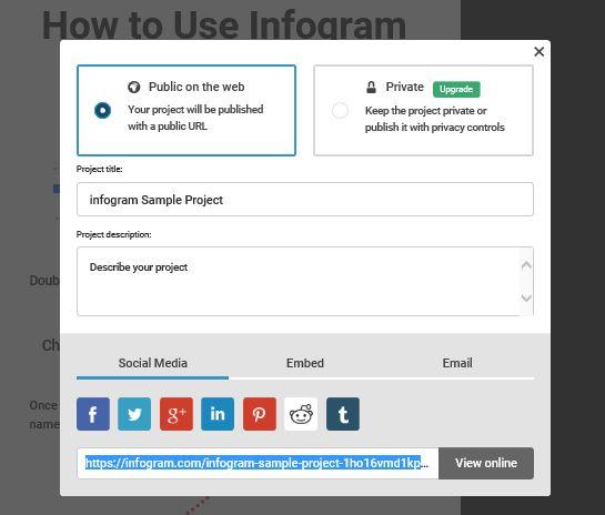 Step 6. Share it Our final step sharing your new infographic. Press Sharing in the top right corner of the dashboard.