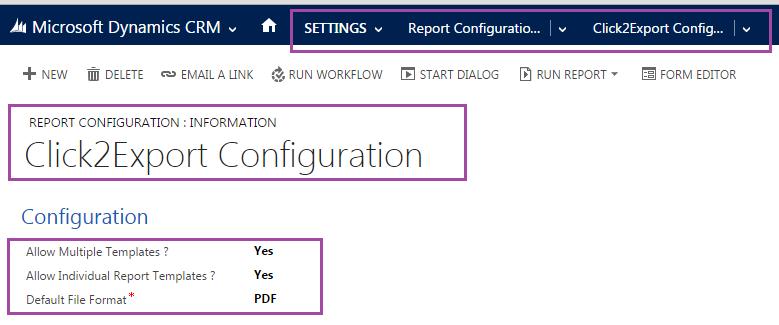 CLICK2EXPORT CONFIGURATION You can set the default settings to be used for Click2Export here. The 3 configuration options you have are as follows, Allow Multiple Templates?