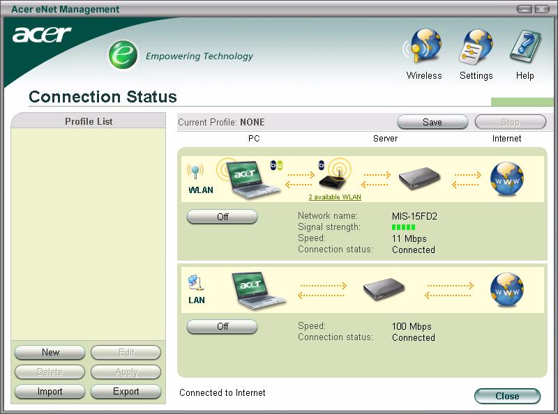 1 Acer enet Management Acer enet Management offers you a simple-to-use tool to manage your network connections.