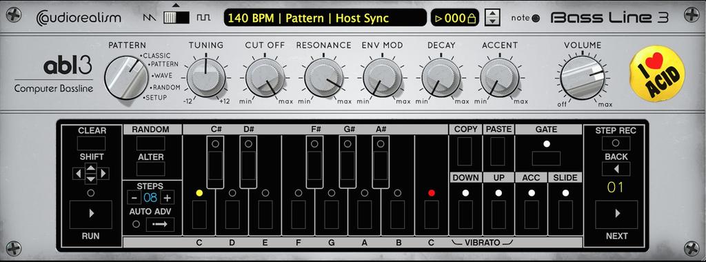 Introduction AudioRealism Bass Line 3 (ABL3) is an emulation of a classic pattern based bass machine from 1982.