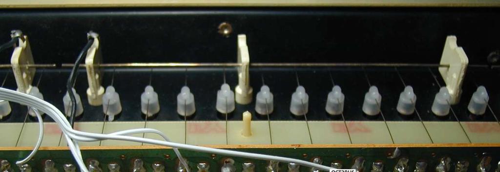 6) Connect the 4 octave bus wires next, as in the photo below. Three of them connect to eyelets on the pcb.