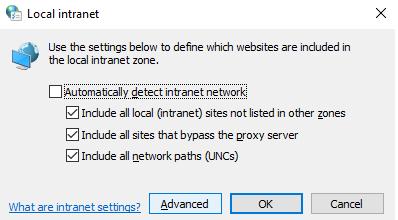 The Local Intranet dialog window opens as shown in Figure 28. 6.