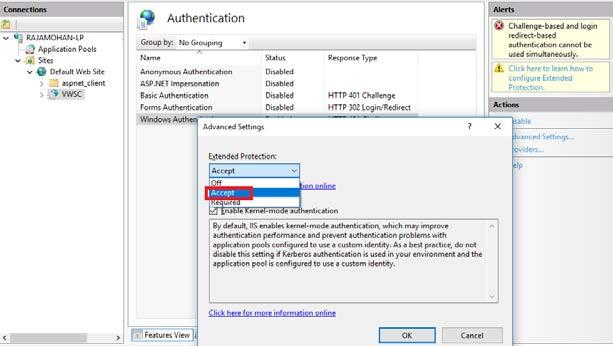 Figure 14: Advanced Settings in Windows Authentication 7.