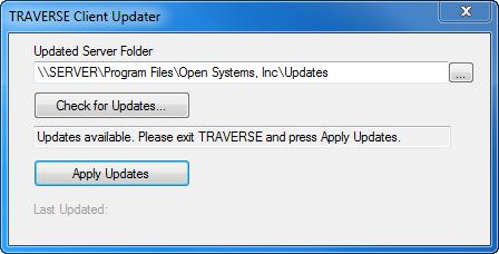 3. Click Check for Updates... on the TRAVERSE Client Updater dialog box.