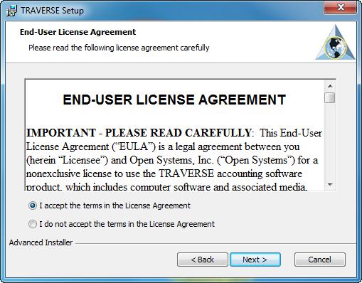 The License Agreement window appears. 5.