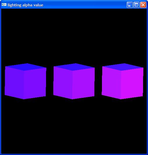 Case 4 How does the alpha value affect the object s color? Study Case: There are three cubes emitting blue color.