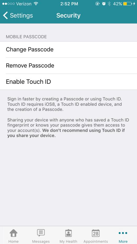 From the Security menu, click Create Passcode, and then enter in a four-digit passcode of your choice.