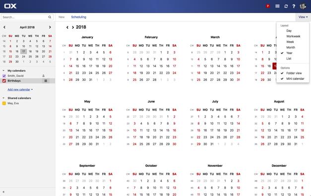 New Calendar Birthday calendar and year view The ability to show birthdays has