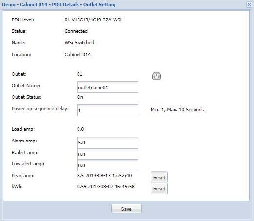 In PDU Details, you can Click outlet icon to go to Outlet Setting page In Outlet Setting, you can - Change the