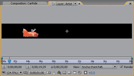 ADOBE AFTER EFFECTS CS3 129 Classroom in a Book 2 At the bottom of the Layer panel, choose Anchor Point Path from the View menu to display the layer s anchor point, which by default is at the center