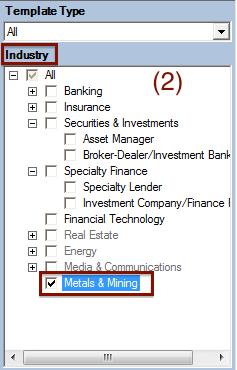 In the dialog box, there are two ways to access the Metals & Mining