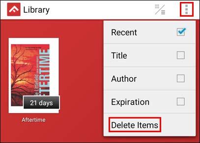 Deleting an ebook 1. Tap the icon in the upper-right corner.
