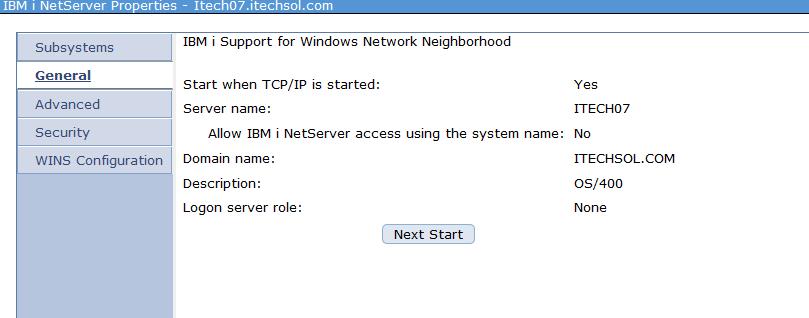 Properties on each TCP/IP Server