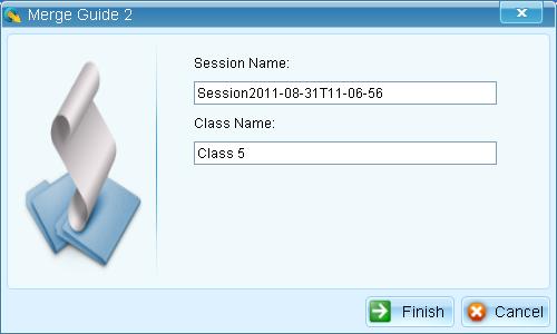 The top section lists all the sessions to be merged, and the lower section lists two options: Question & Class.
