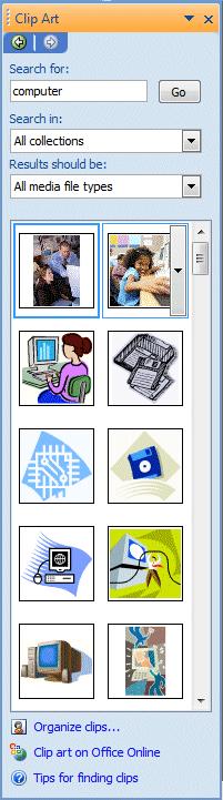 We ll only deal with Clip Art in this tutorial. You can also import your images directly from a file on your computer.