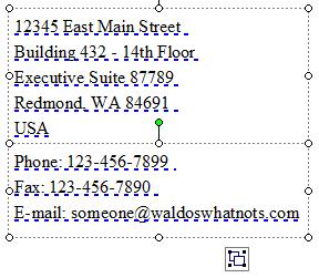 This little box indicates a text overflow, which simply means that the box is too small for our address text. To fix this, we ll have to enlarge the text box.