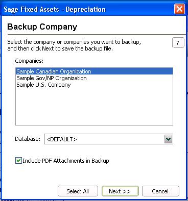 3 Upgrading Step 2: Installing the Latest Version To back up your database 1. Select File/Company Utilities/Backup Company from the menu bar. The system displays the Backup Company dialog. 2. Select the database containing the company or companies you want to back up.