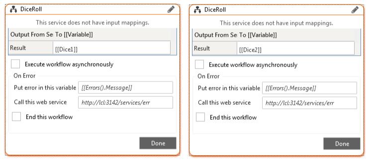 Change the mapped variable name to [[Dice1]] for the first DiceRoll, and for the second DiceRoll, change the mapped variable name to [[Dice2]], as below.