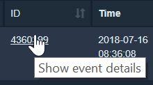 Event info (Event Details and Evidence) Double-click on a event row in the table or click on an event ID to open